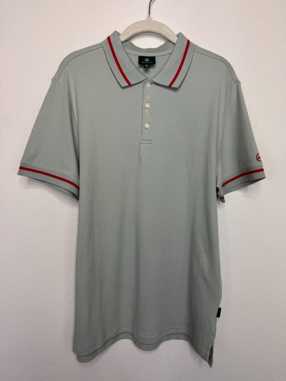 AG Adriano Goldschmied Medium Green Label Polo Shirt Gray Red Short Sleeve NWOT